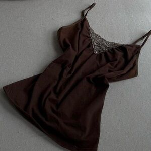 vintage y2k coffee brown lace trim camo cotton